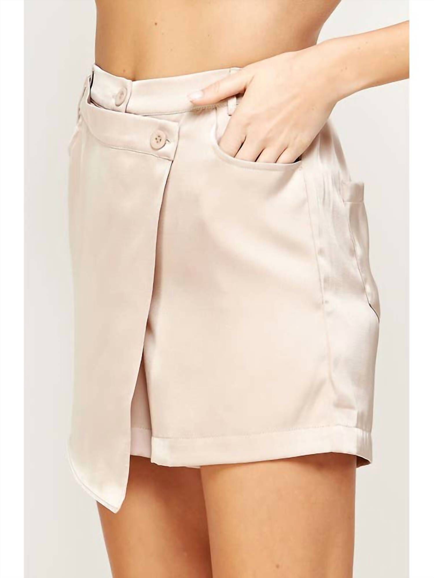 Satin Wrap Skort In Taupe, , alternate image number 5