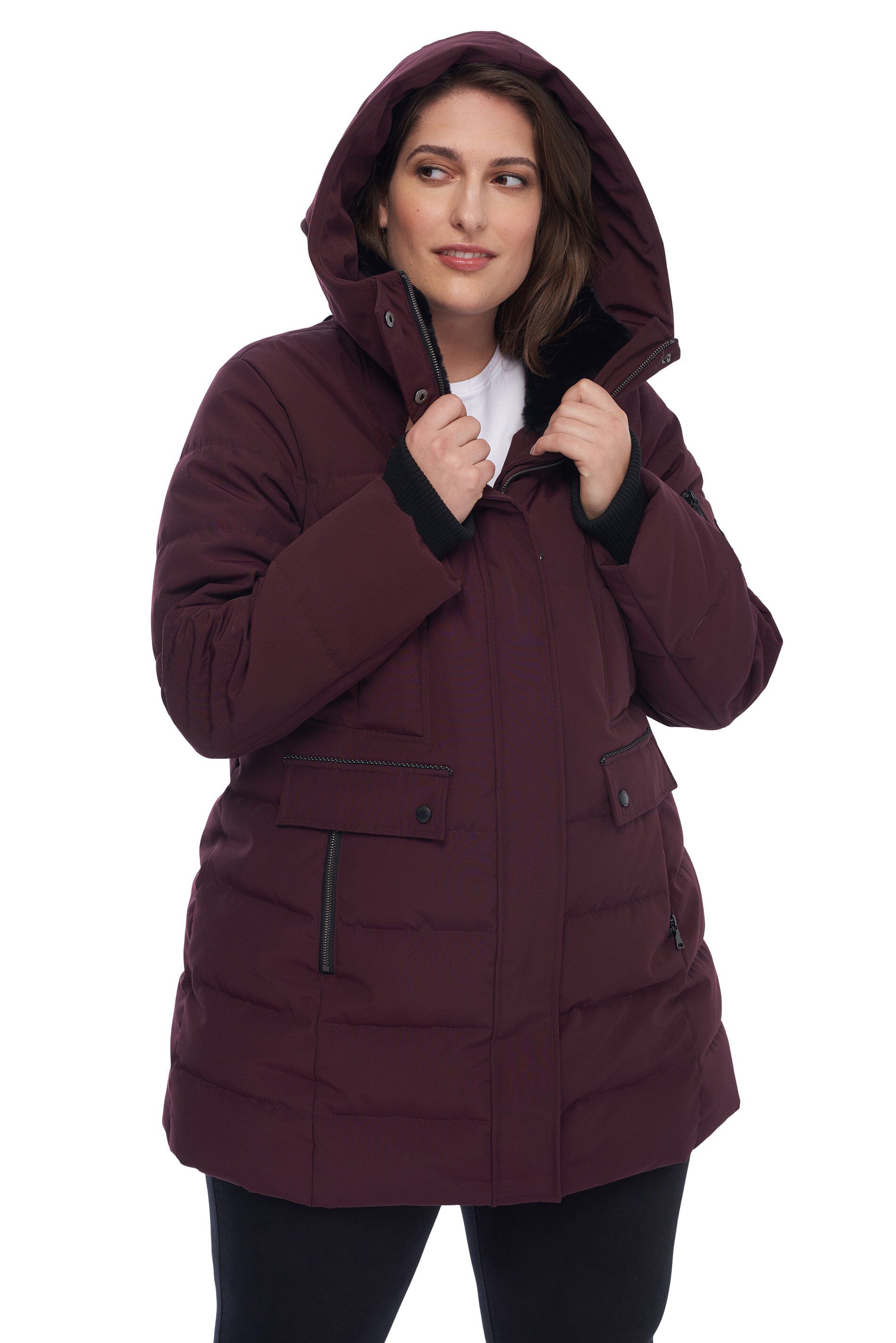 Women&#39;s Plus Size - KOOTNEY | Vegan Down Recycled Mid-Length Parka Coat, Grape / Purple, alternate image number 1