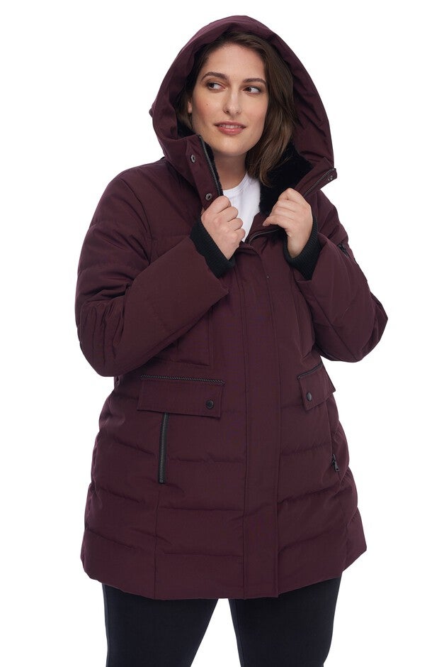 Women's Plus Size - KOOTNEY | Vegan Down Recycled Mid-Length Parka Coat, Grape / Purple, alternate image number 1