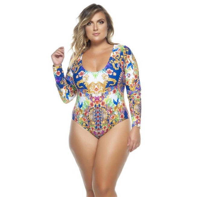 Long Sleeved Swimsuit, Indian / Royal Blue, hi-res image number null