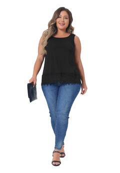 Round Neck Sleeveless Swing Lace Panel Flowy Top
