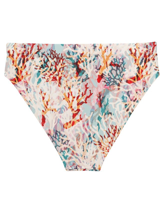 Coral Dream Recycled High-Waisted Bikini Bottom, Pastel Multi / Light Blue, alternate image number 3