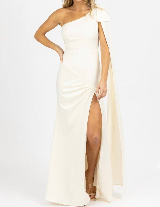 ONE SHOULDER AND SASH SATIN MAXI DRESS IN IVORY, , alternate image number null