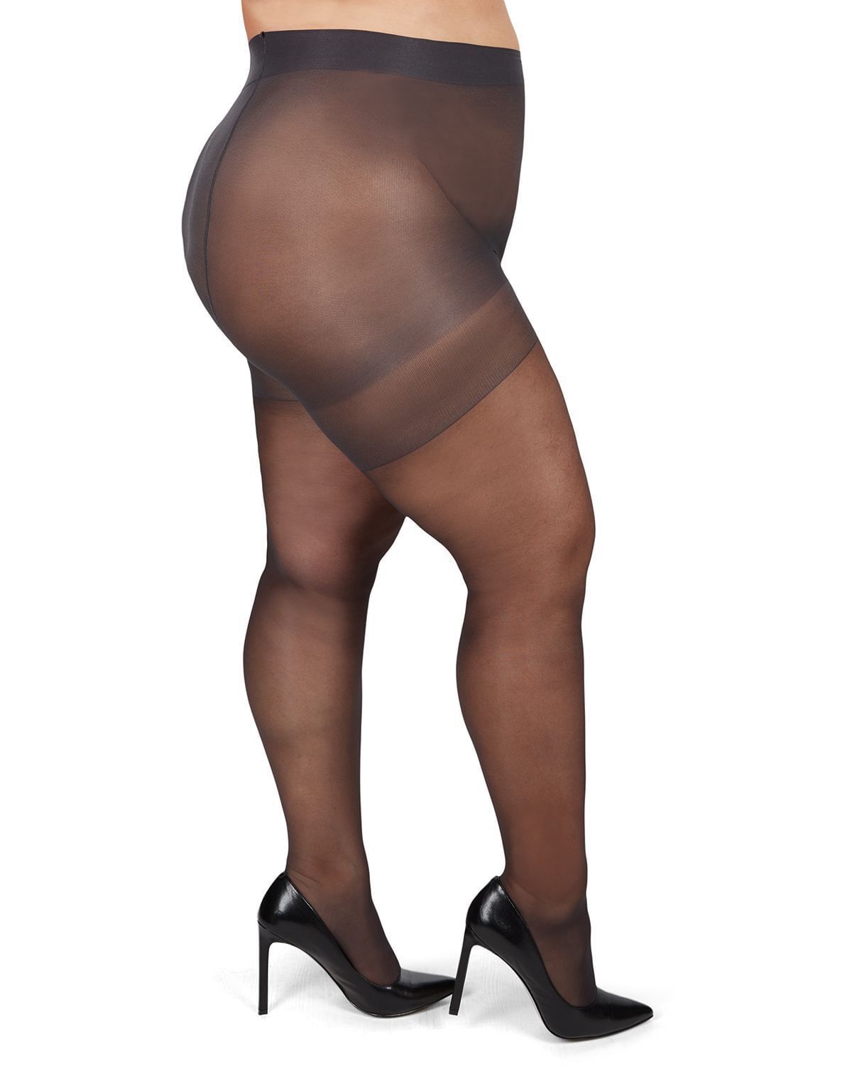 Energizing Plus Size Curvy Control Top Pantyhose, Off Black / Black, hi-res image number 0