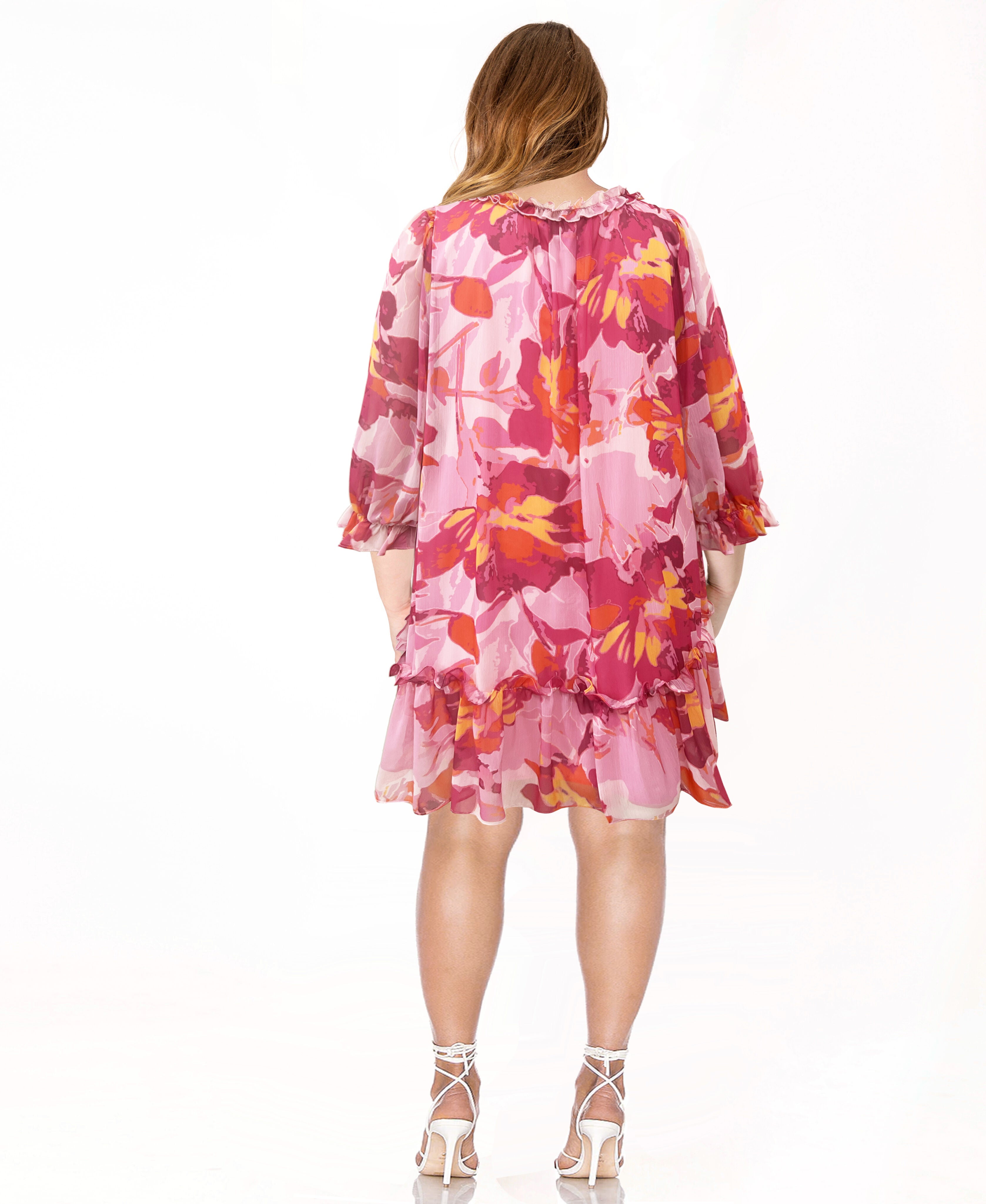 Babydoll Floral Print Chiffon Dress, , alternate image number 3