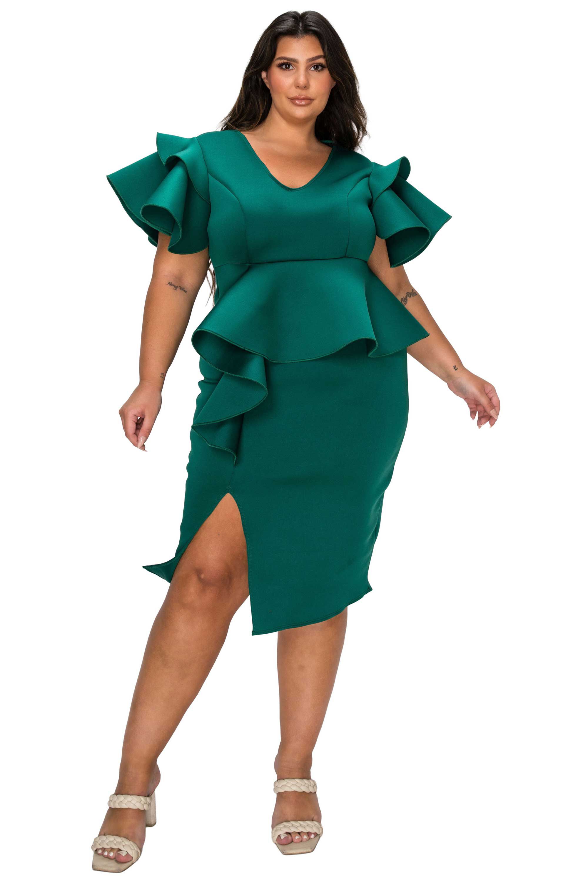 Kira Neoprene Peplum Dress, Hunter Green / Hunter Green, hi-res image number 0