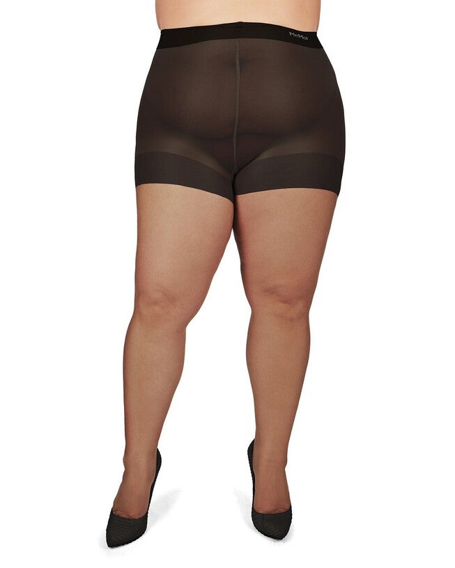 Plus Size Curvy Ultra Sheer Control Top Pantyhose, Jet Black / Black, alternate image number 1