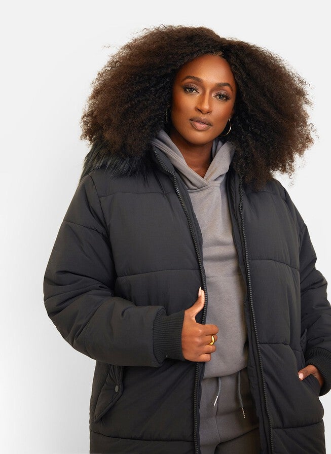 Aspen Hooded Puffer Coat, Black / Black, alternate image number 3