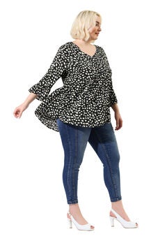 Polka Dots Blouse 3/4 Ruffle Sleeve Peplum Top