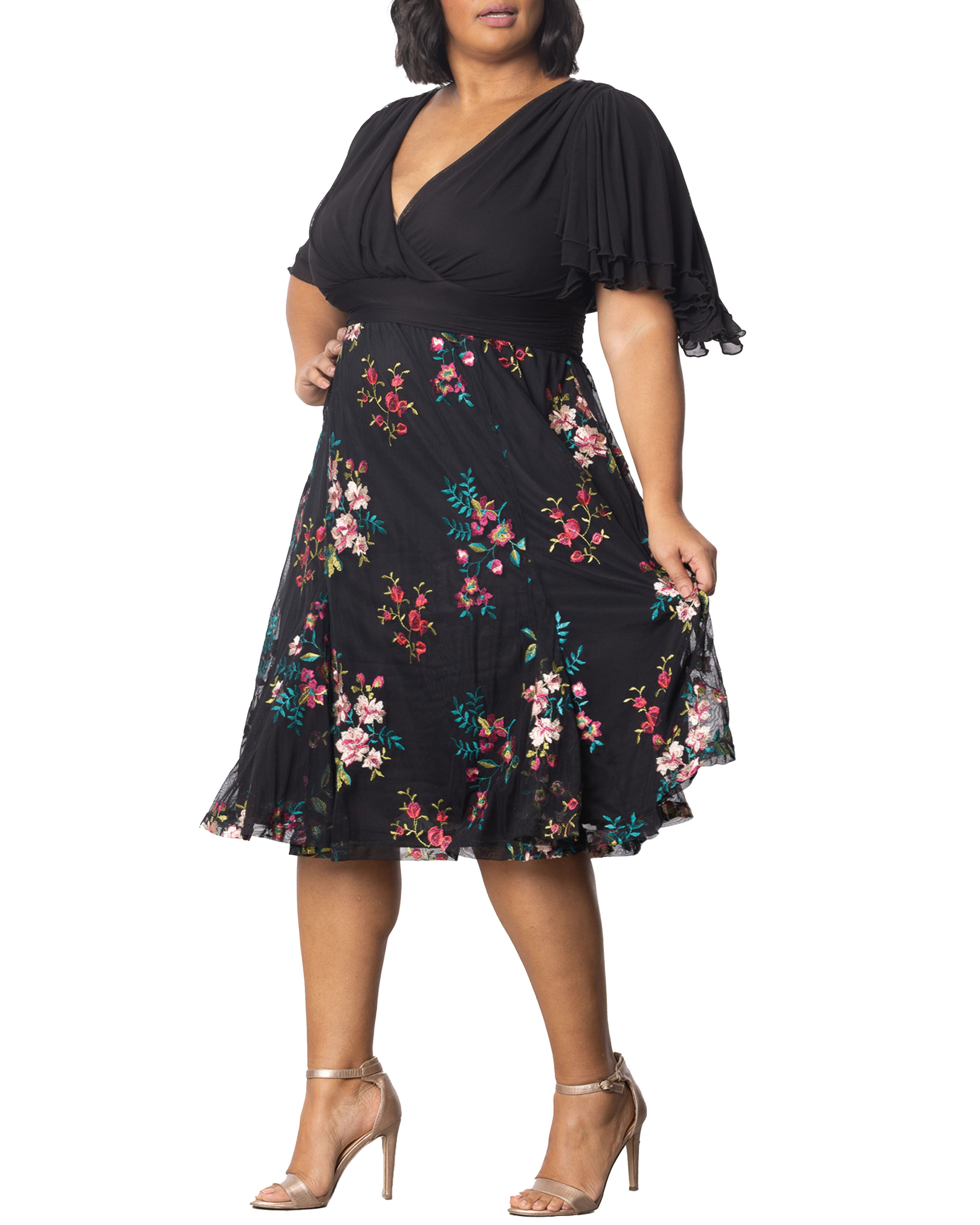 Lillian Embroidered Cocktail Dress, ONYX / Black, alternate image number 3