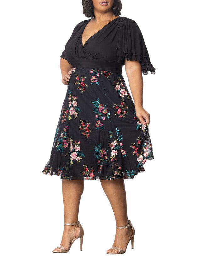 Lillian Embroidered Cocktail Dress, ONYX / Black, alternate image number 3