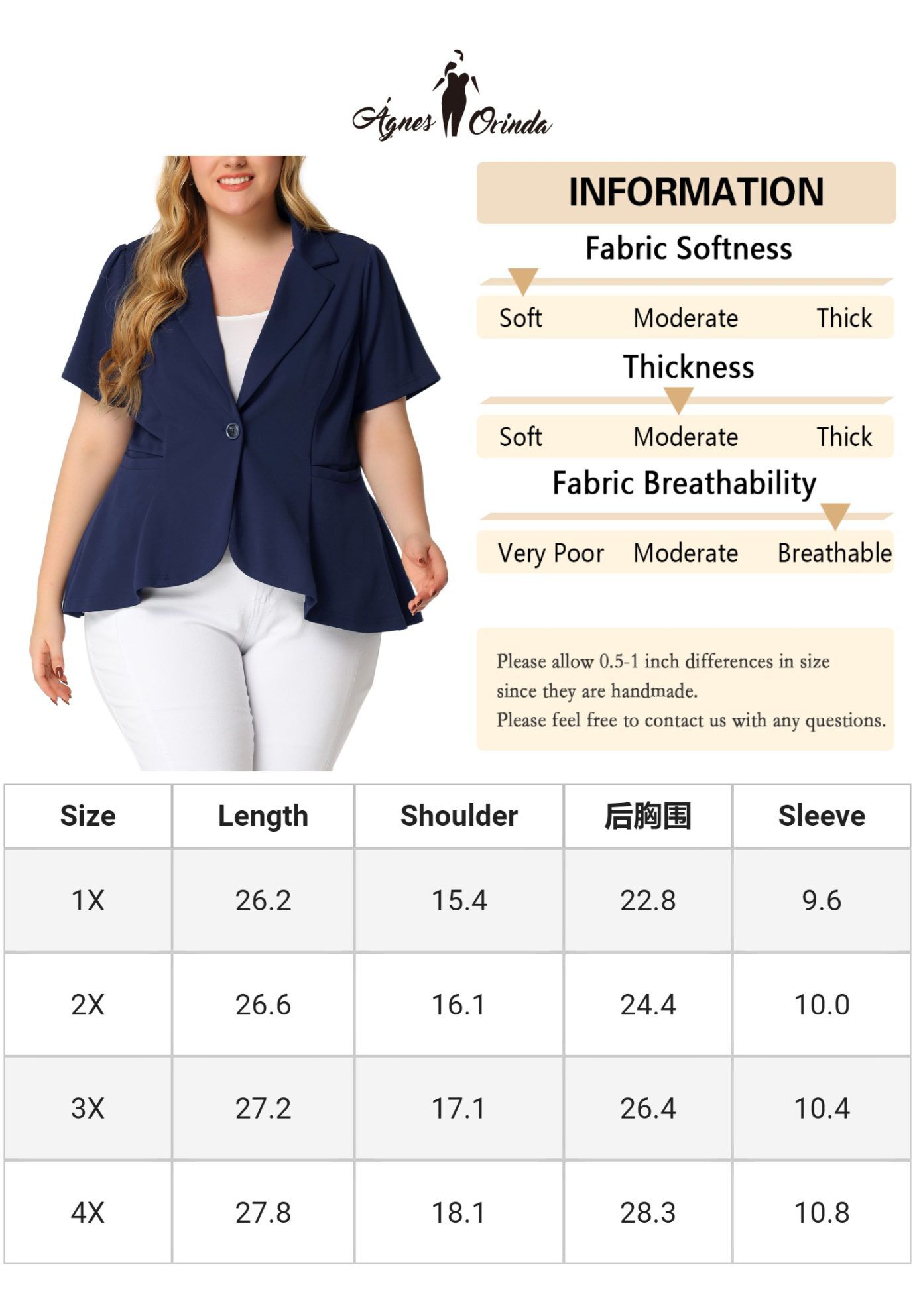 SHORT SLEEVE BUTTON BUSINESS SUIT BLAZER, Dark Blue / Navy, alternate image number 3