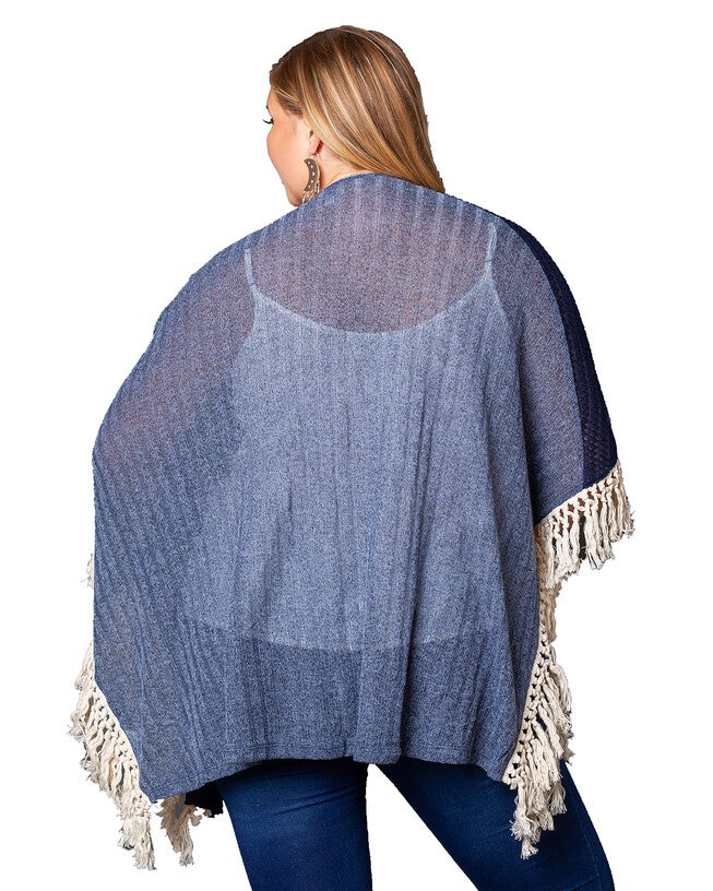 Harper Sweater Knit Fringe Kimono, Navy / Navy, alternate image number null