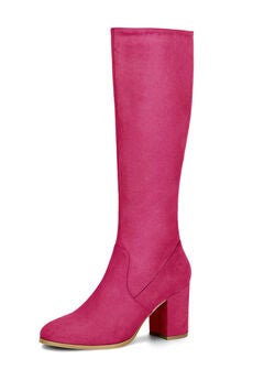 SIDE ZIPPER CHUNKY HEEL KNEE HIGH BOOTS