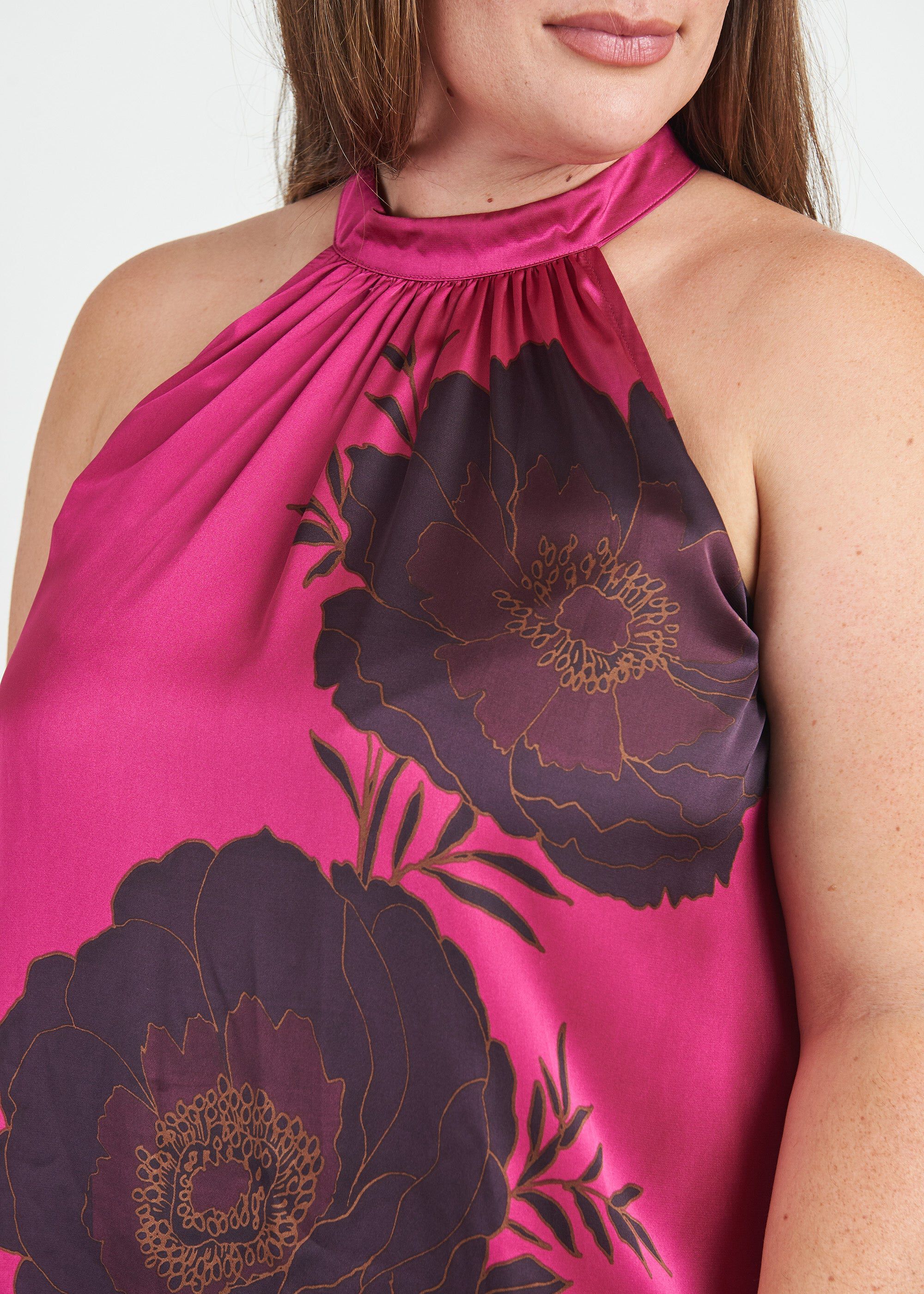 Kaiya Floral Halter Top with Bow, N359 MAGENTA / Magenta, alternate image number 4