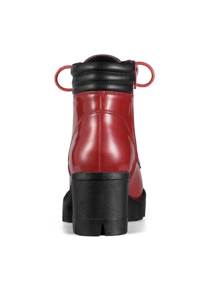 CHUNKY HEEL LACE UP PLATFORM COMBAT BOOTS, Red / Red, alternate image number 2