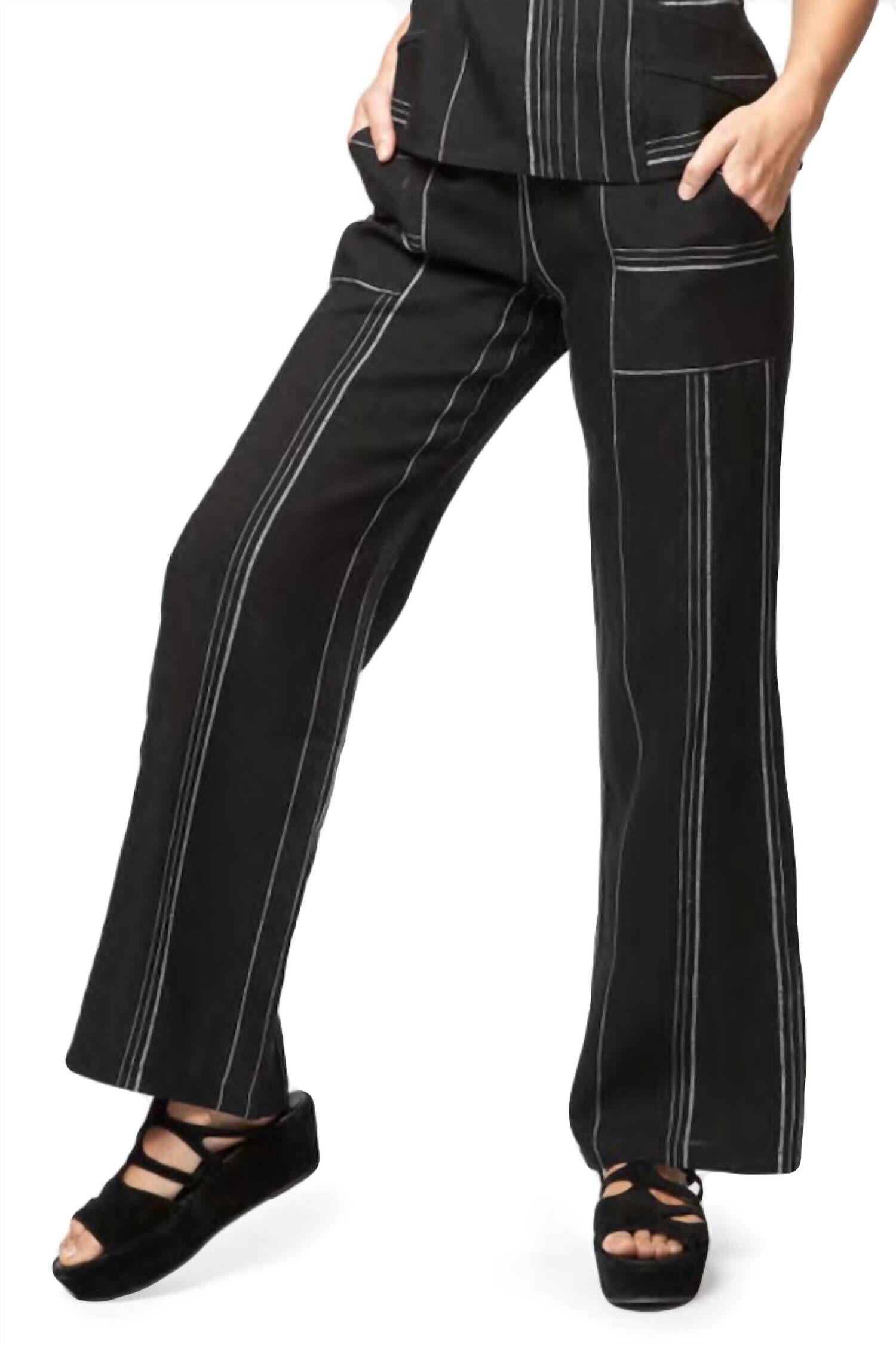 AMALFI LINEN PANT STRIPE IN BLACK MULTI, Black Multi / Black, hi-res image number 0