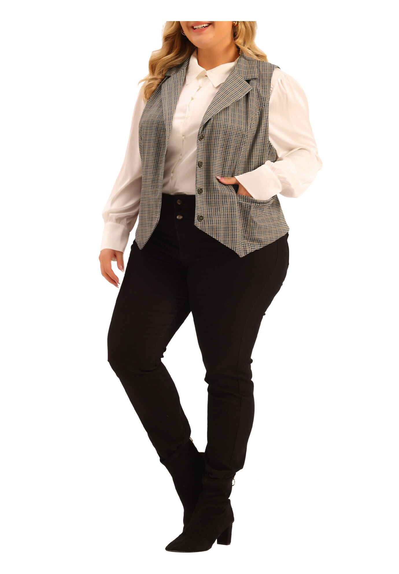 VINTAGE BUTTON STEAMPUNK PLAID WAISTCOAT VEST, Brown / Brown, alternate image number 1