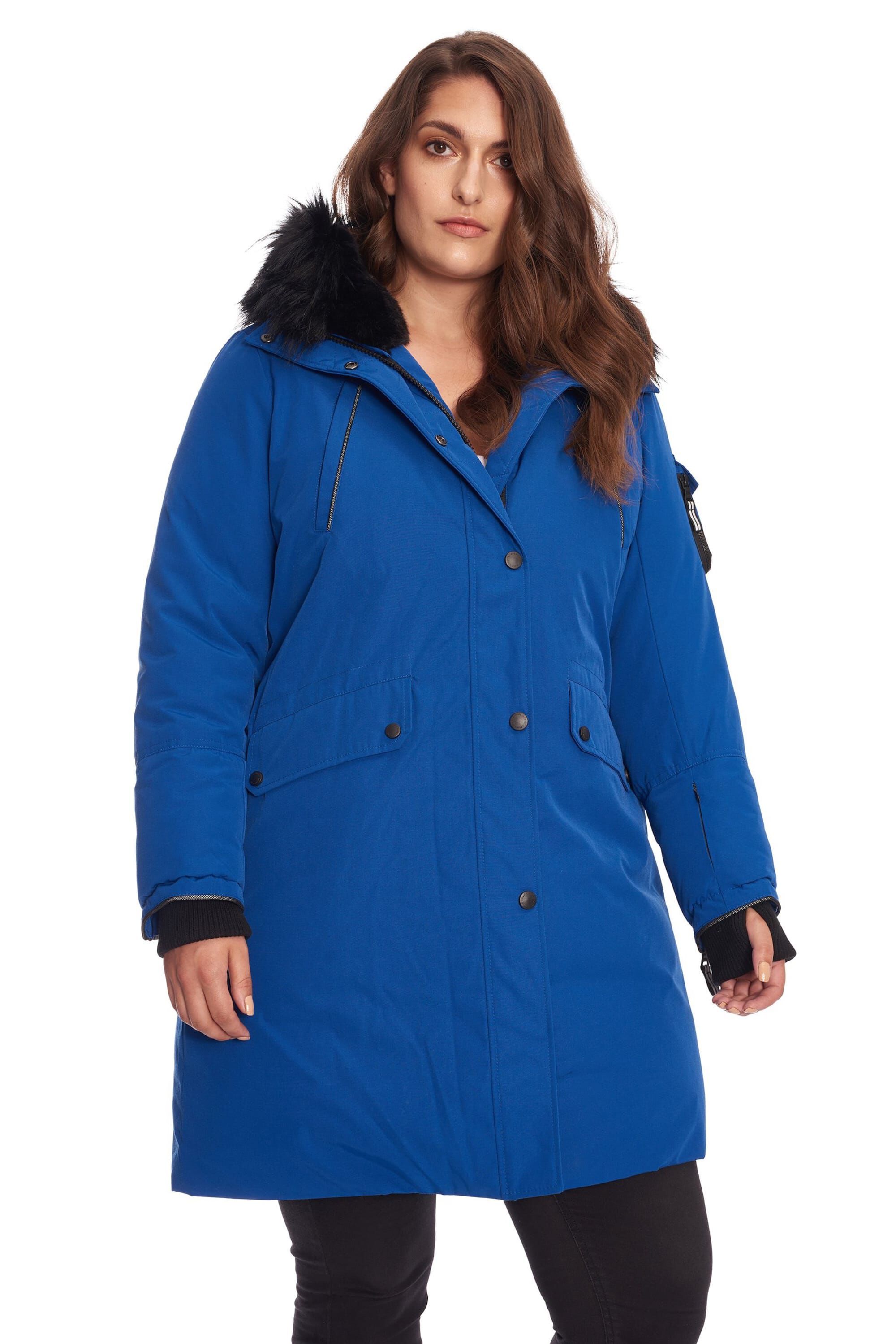 LAURENTIAN | Vegan Down Recycled Long Parka Winter With Faux Fur Hood, Cobalt / Cobalt, hi-res image number 0