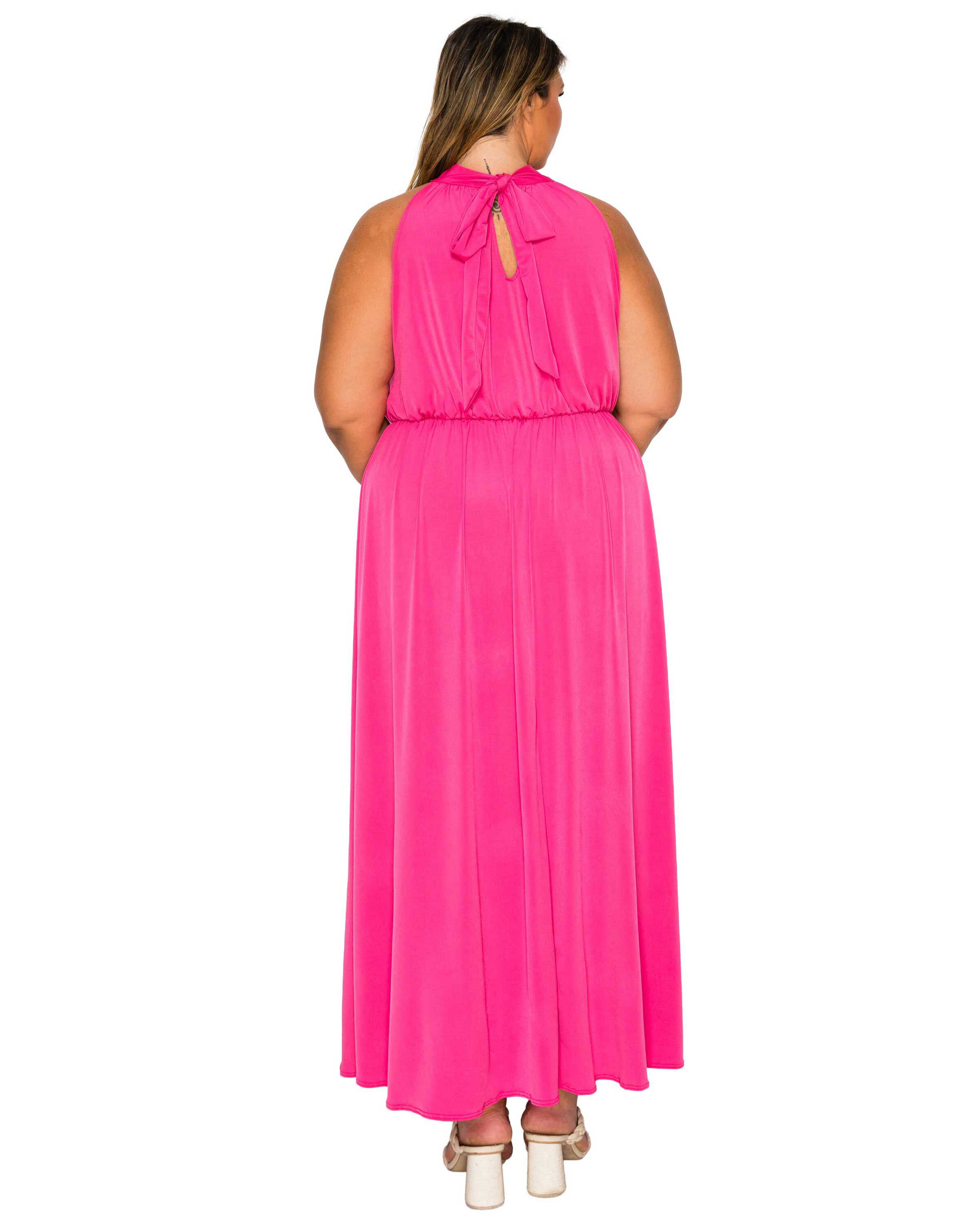 Cassia Halter Neck Dress, Fuchsia / Pink, alternate image number 2
