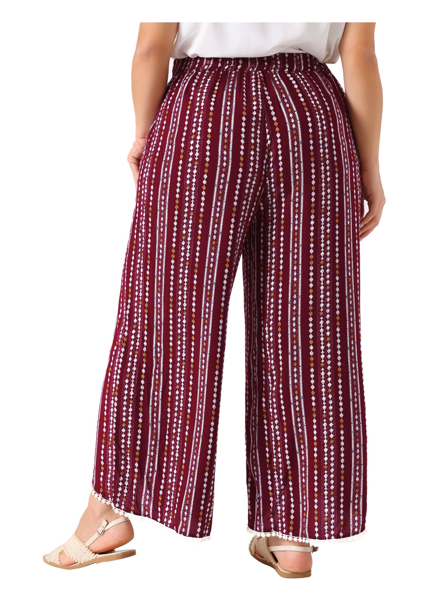 SPLIT ELASTIC WAIST FLOWY STRIPED WIDE LEG PANTS, Burgundy / Red, alternate image number 3