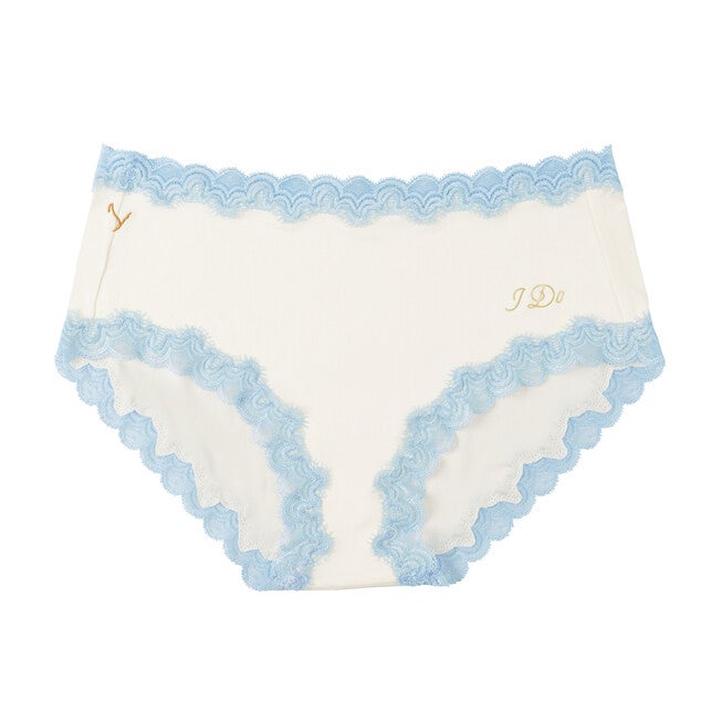 Soft Silk Bridal Underwear, Winter White with Sky Blue I DO / White, alternate image number null