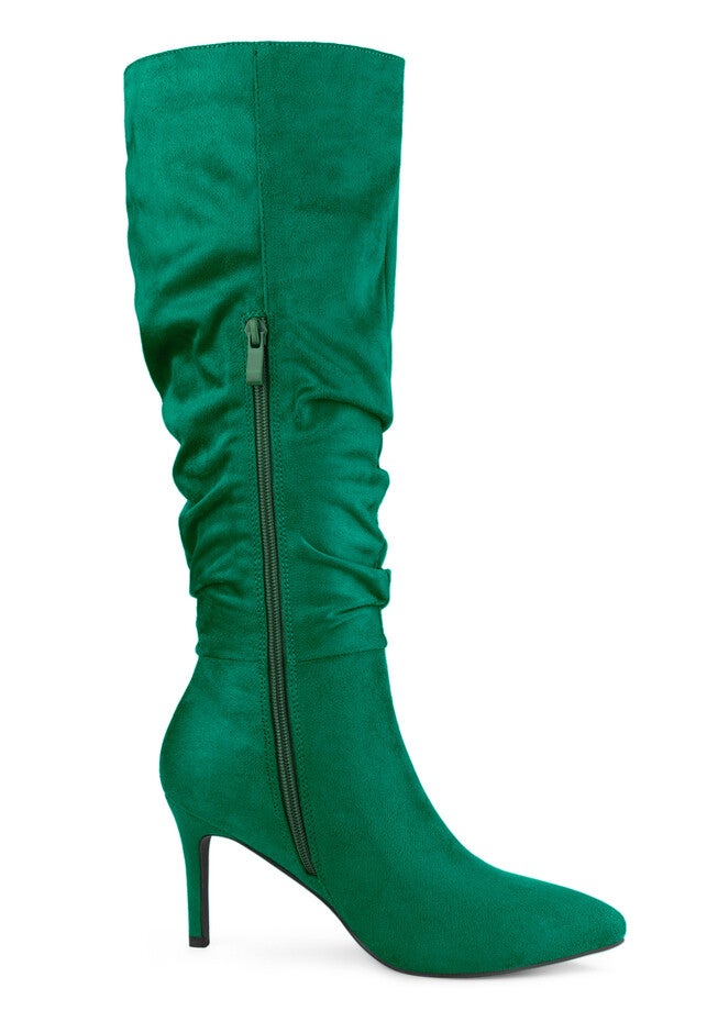 Slouch Pointed Toe Stiletto Heel Knee High Boots, Green / Forest Green, alternate image number 4