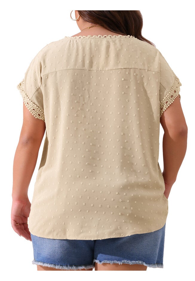 Swiss Dots Lace Crochet Short Sleeve Chiffon Blouse, Apricot / Cream, alternate image number 3