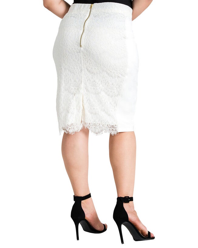 Plus Size Tori Pencil Skirt in Ponte and Lace, Ivory / Ivory, alternate image number 1
