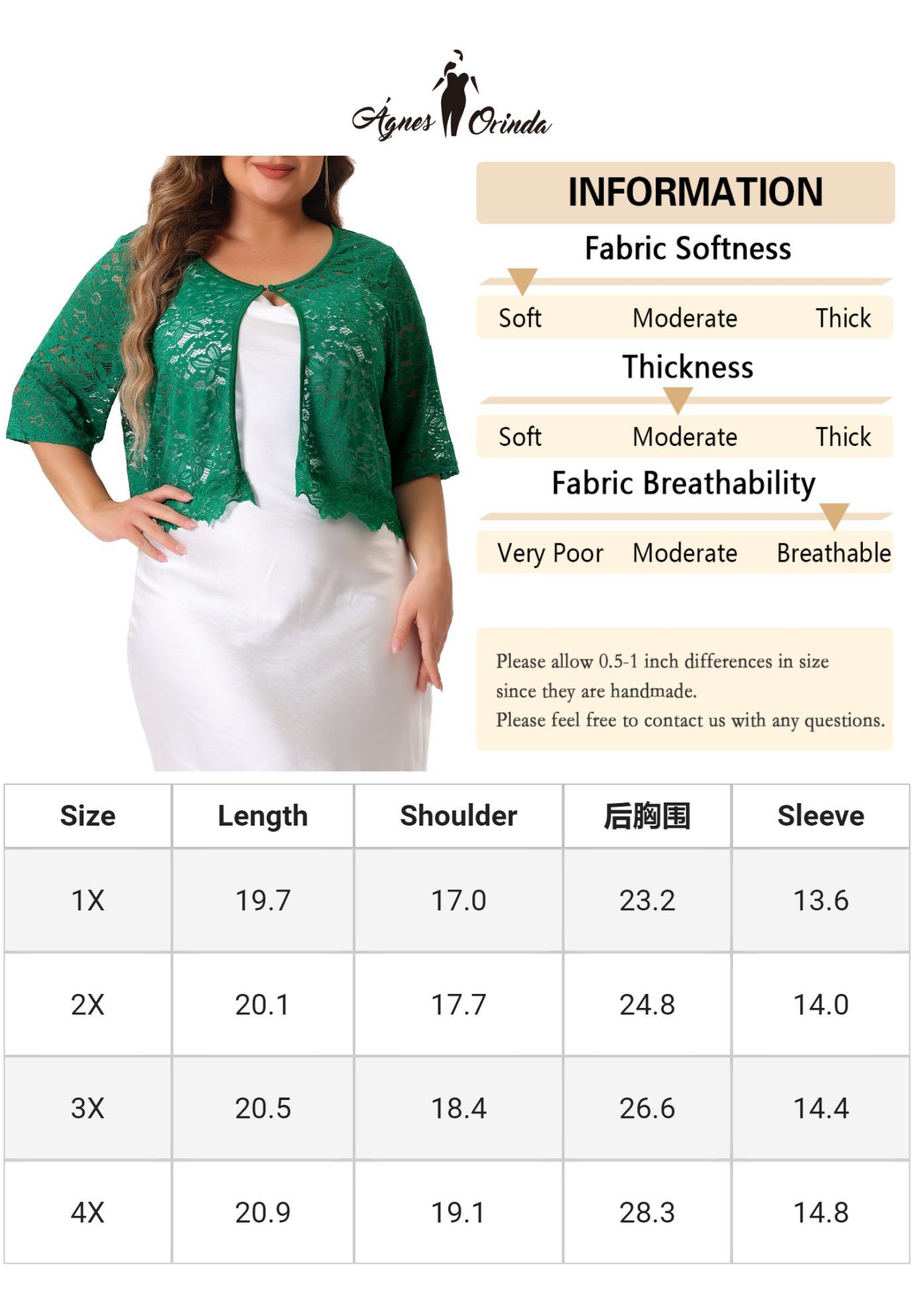 1/2 SLEEVE SHEER LACE BOLERO SHRUG, Green / Hunter Green, alternate image number 4