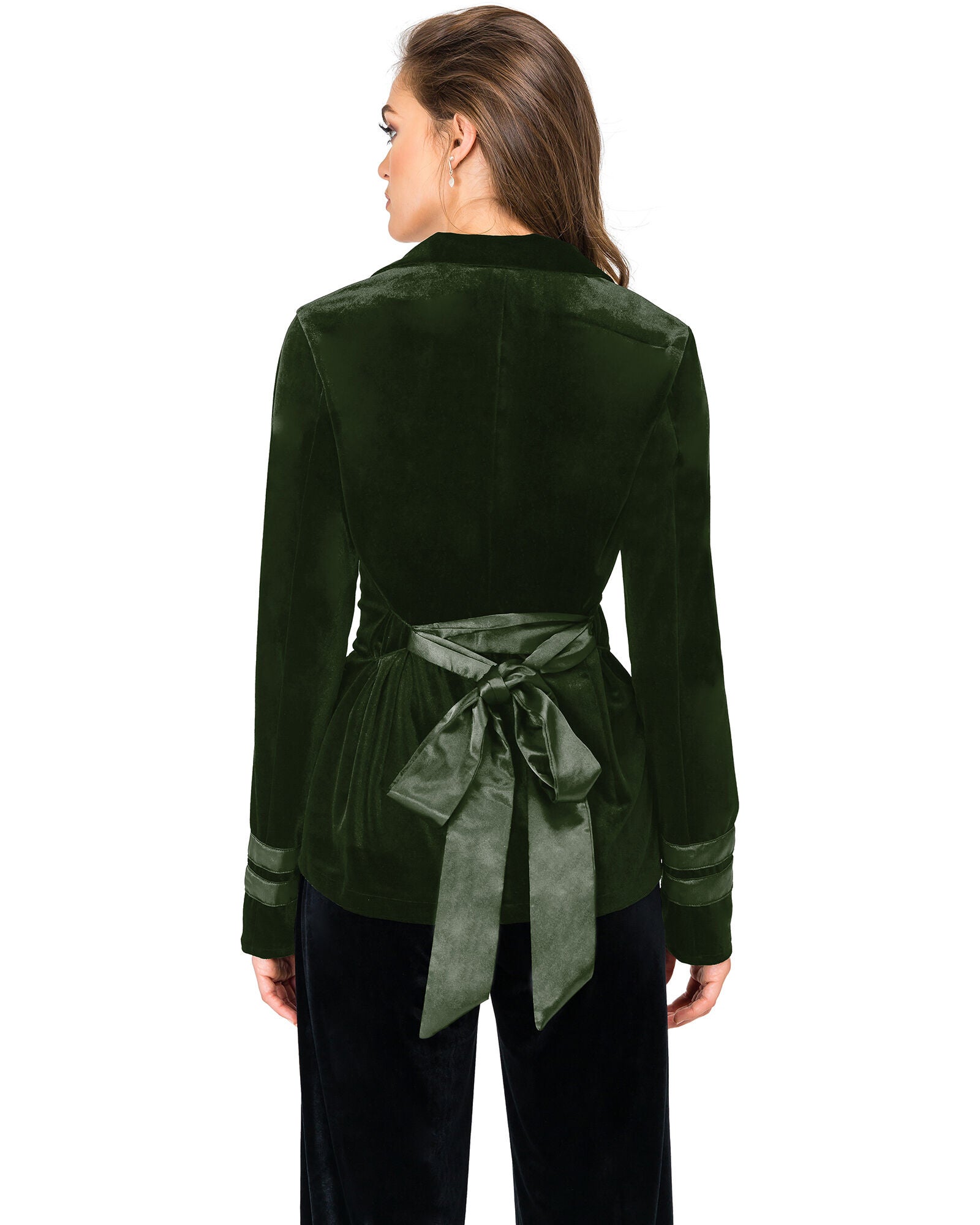 Plus Size Lottie Stretch Velvet Wrap Smoking Jacket With Satin Lapel And Satinbelt, Green / Hunter Green, alternate image number 1