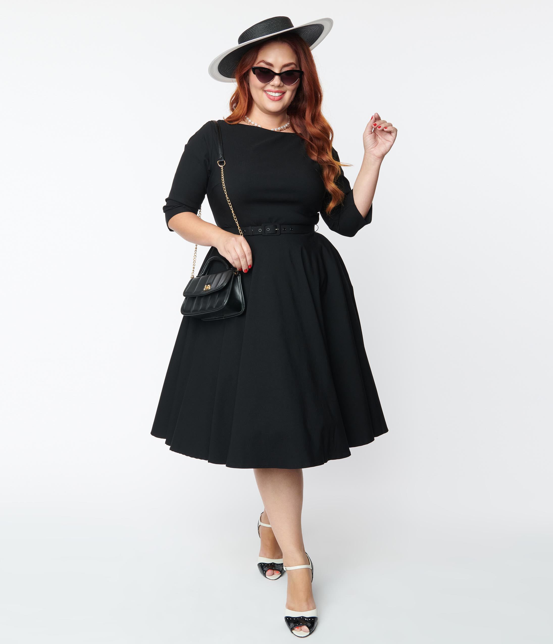 Unique Vintage Black Devon Swing Dress, Black / Black, hi-res image number 0