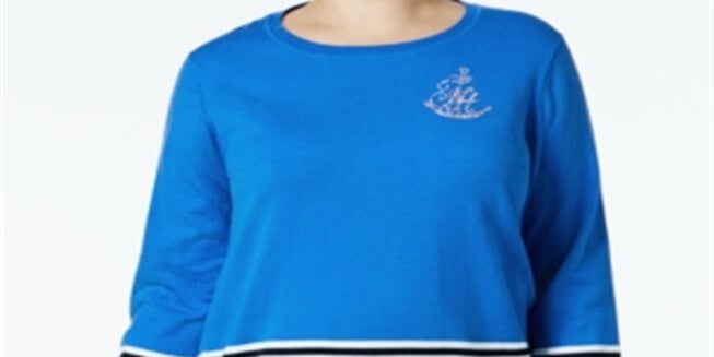 Tommy Hilfiger Women's Plus Cotton Striped Embellished Sweater Blue Size 1X, Blue / Navy, alternate image number null