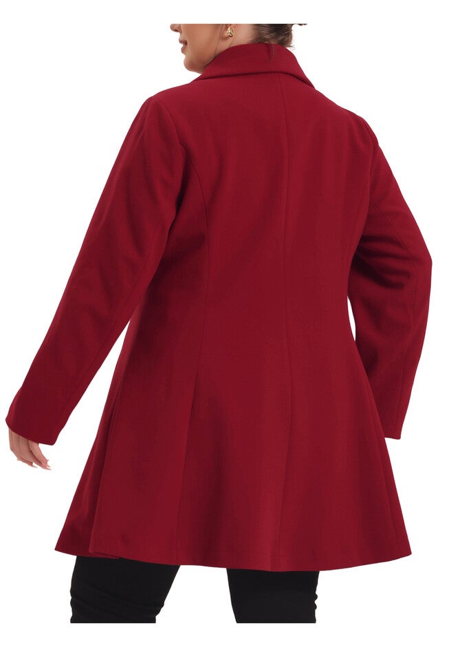 A LINE NOTCHED LAPEL DOUBLE BREASTED LONG PEACOAT, Burgundy / Red, alternate image number 3