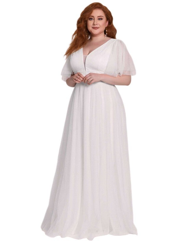 V Neck Tulle Formal Evening Dress with Ruffle Sleeves, , alternate image number 8