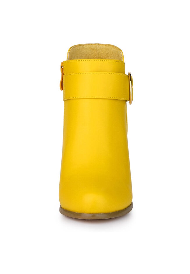 Round Toe Circle Buckle Chunky Heels Ankle Boots, Yellow / Yellow, alternate image number 1