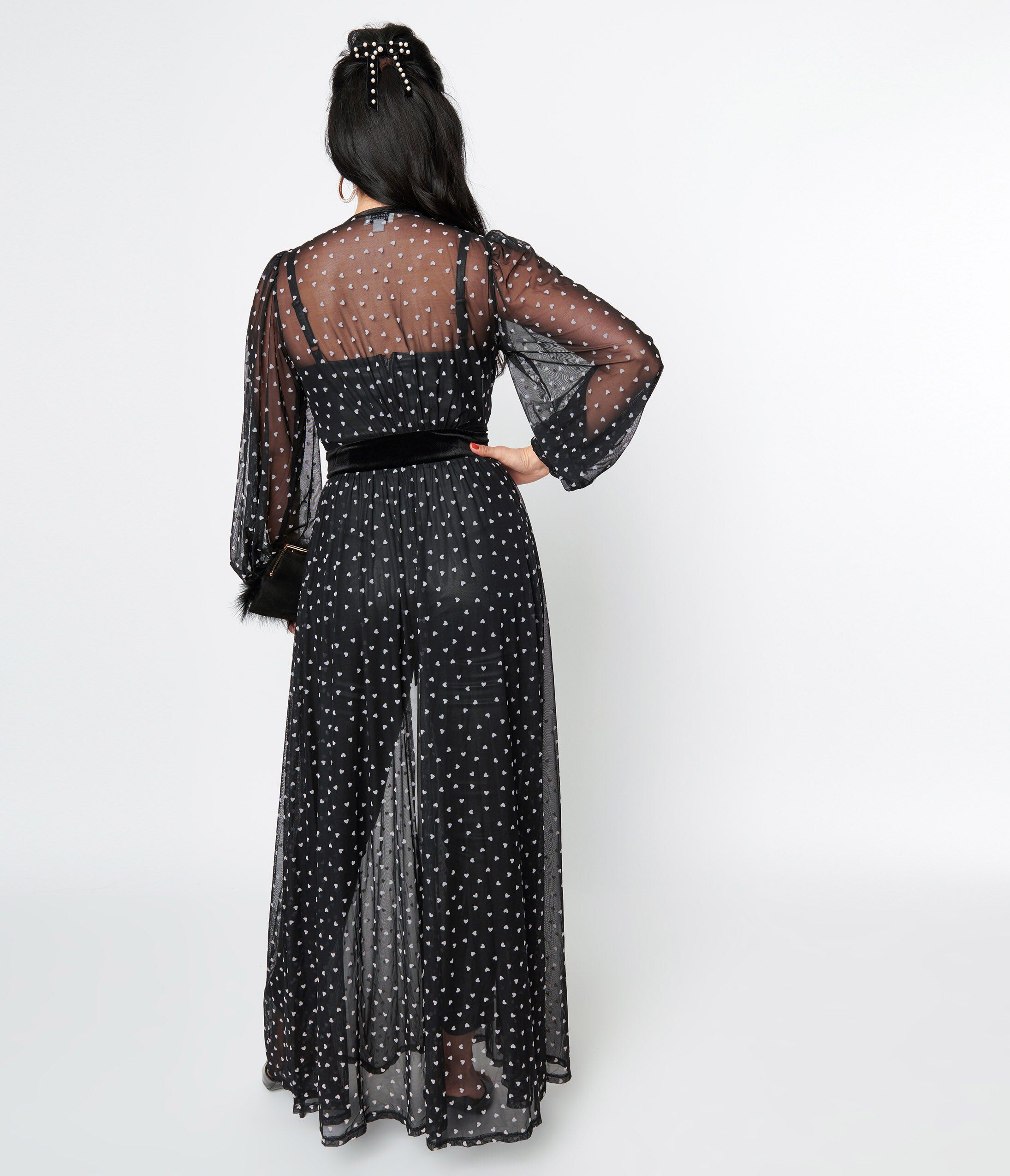 Unique Vintage Black & Pink Hearts Mesh Hollywood Duster, Black  Pink Hearts / Black, alternate image number 3