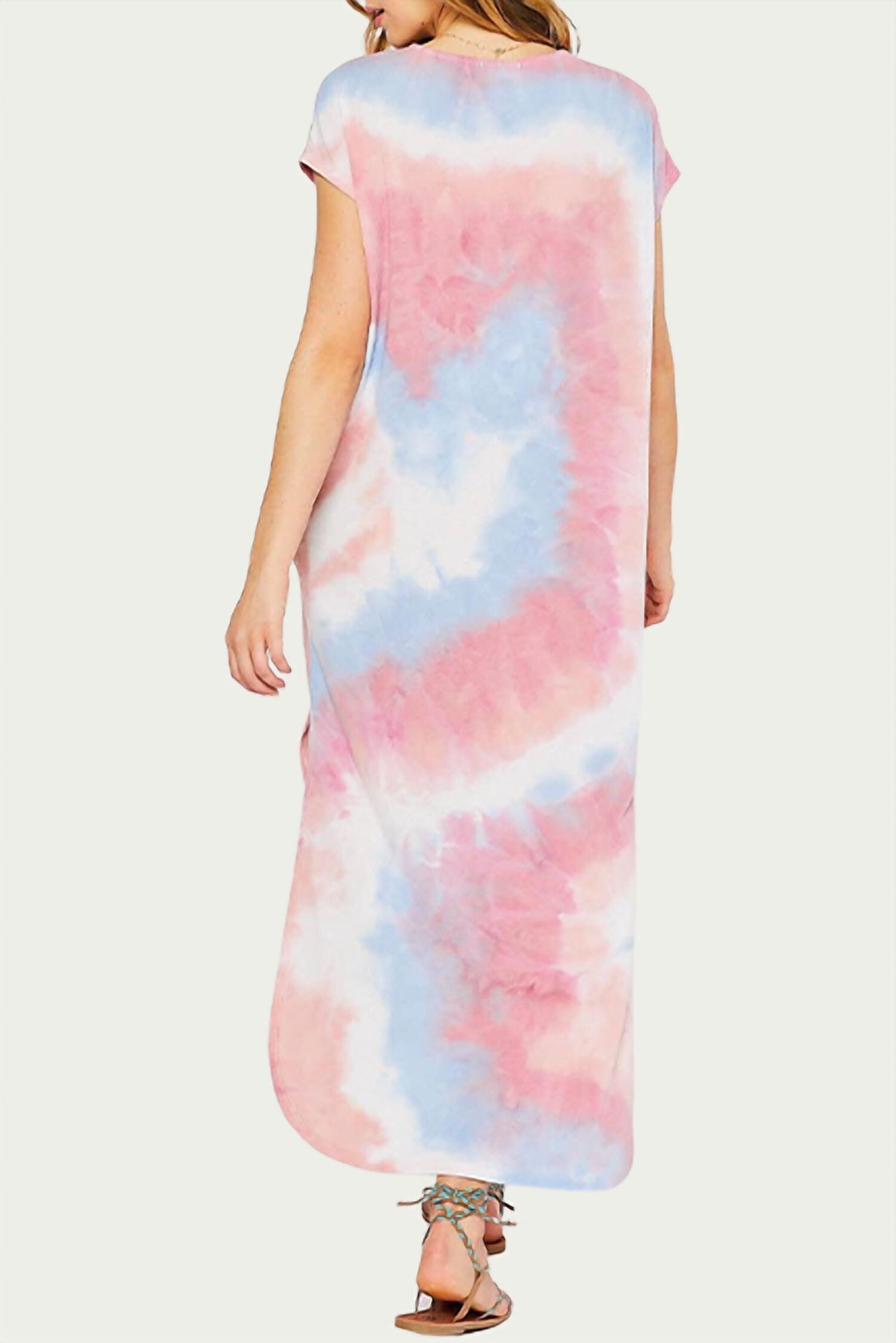 TIE-DYED STRETCH-TERRY MAXI DRESS IN PINK/BLUE, , alternate image number 3