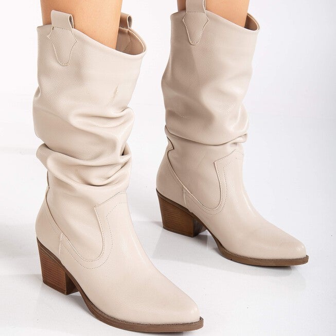 BONNIE - WHITE SLOUCH WESTERN BOOTS, WHITE / White, alternate image number 2