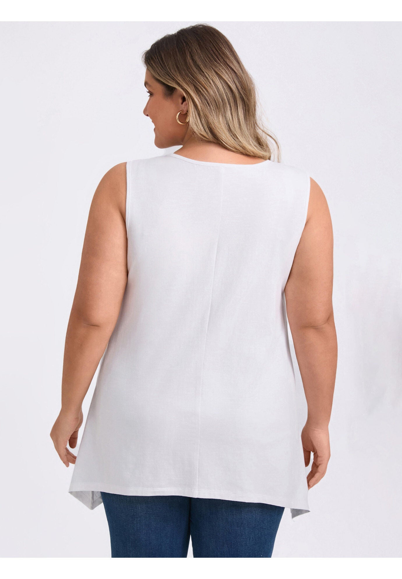 Sleeveless Hanky Asymmetrical Hem Loose Fit Flowy Tank Top with Pockets, White / White, alternate image number 2