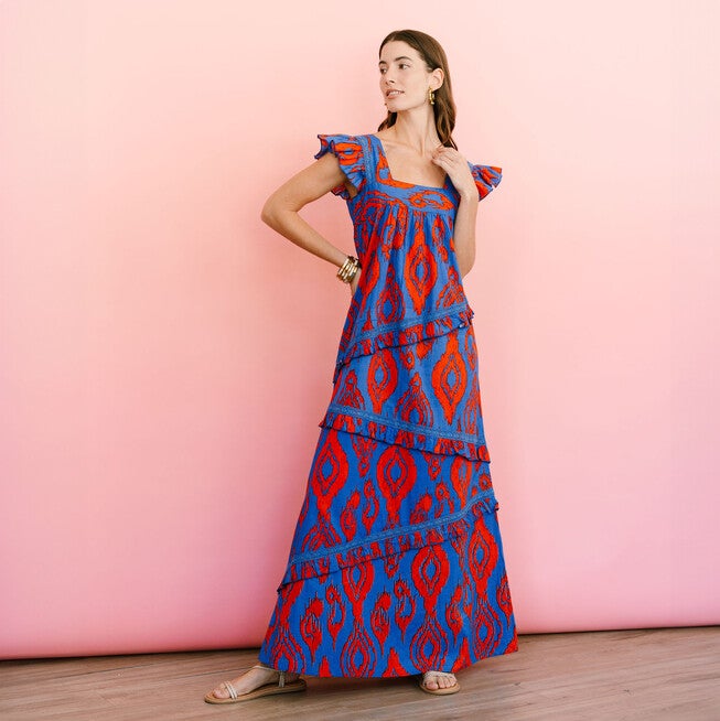 Zicatela Ikat Olla Dress, BlueRed / Cobalt, hi-res image number 0