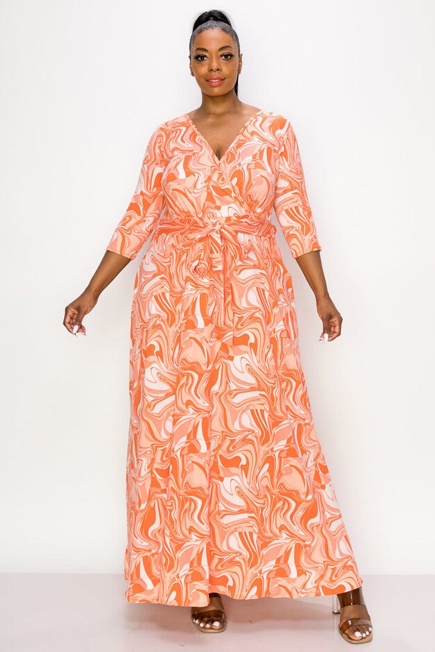 HAYDEN MARBLE WRAP DRESS, Coral / Orange, alternate image number null