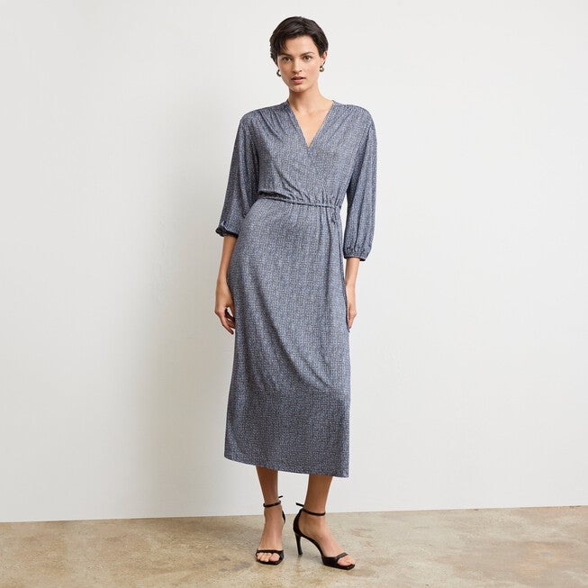 Hope Wrap Dress - Printed Jersey, Blueprint Sketch / Dusty Blue, alternate image number 3