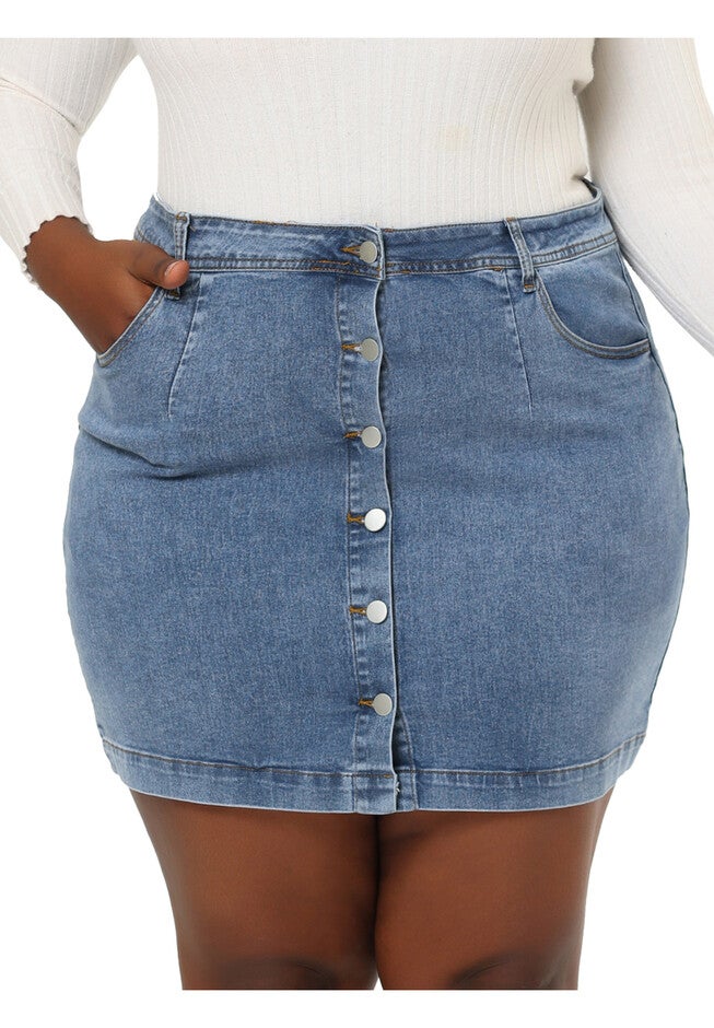 BUTTON SIDE POCKET A LINE JEAN MINI DENIM SKIRT, Sky Blue / Light Blue, alternate image number 4