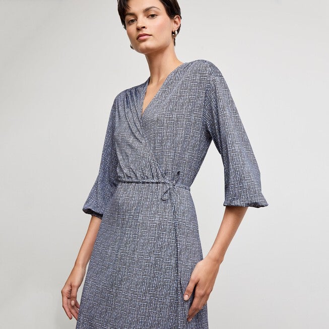 Hope Wrap Dress - Printed Jersey, Blueprint Sketch / Dusty Blue, alternate image number 2