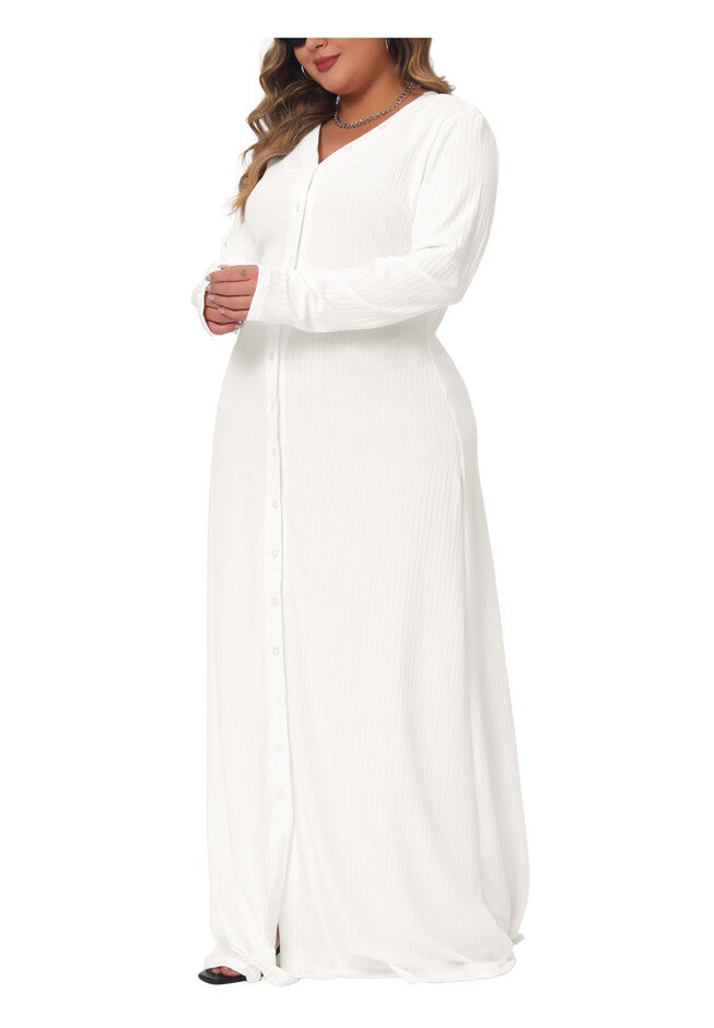Side Split Long Sleeve Button Down Cardigan Cover Up Dress, White / White, alternate image number null