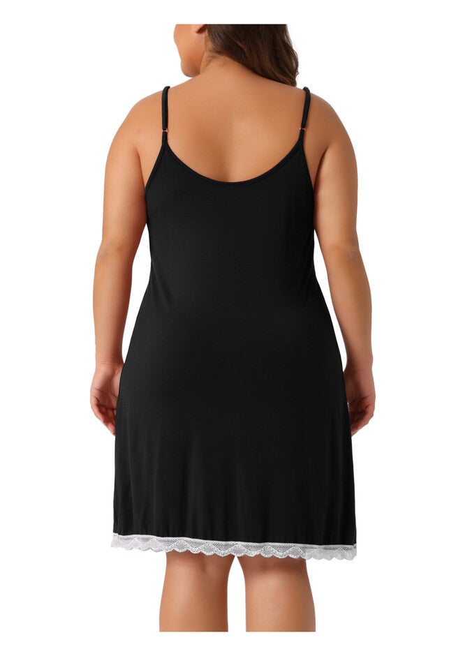 Lace Strap Babydoll Chemise Nightgown V Neck Lingerie, Black / Black, alternate image number null