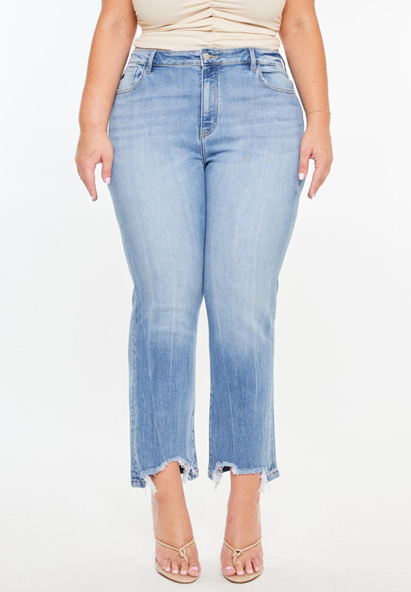 Angela Essentials High Rise Slim Crop Straight Jeans (Plus Size), Medium Wash / Medium Wash, hi-res image number 0