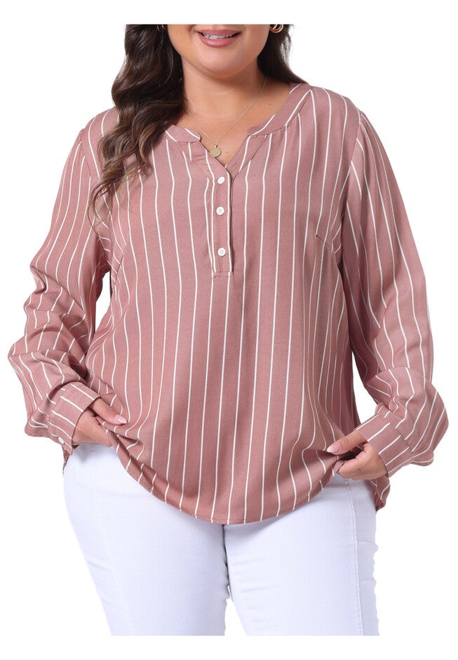 Long Sleeve Button Down Shirt Top, Pink / Pink, alternate image number 2