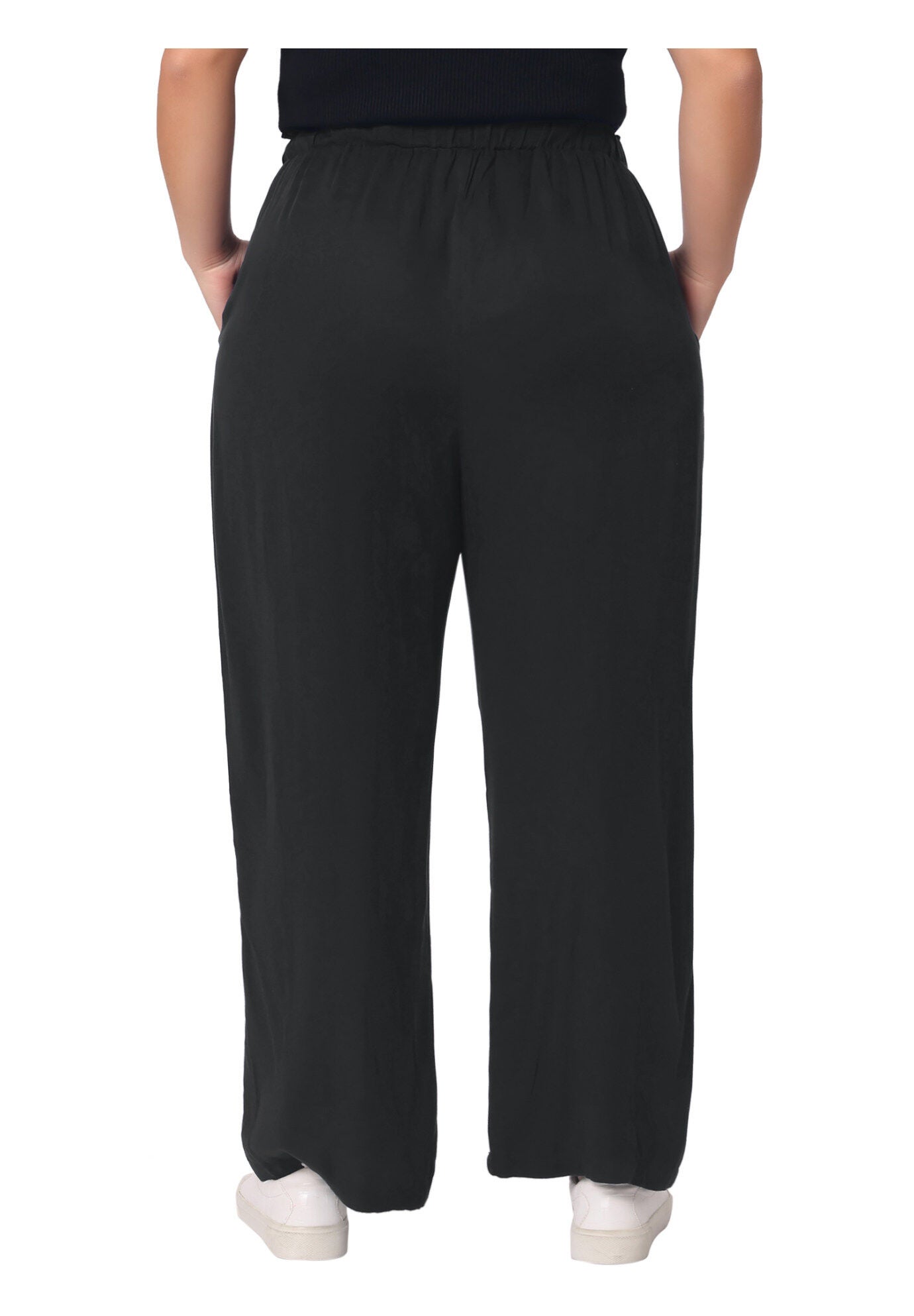 STRETCHY HIGH WAISTED WIDE LEG PALAZZO PANTS, Black / Black, alternate image number 3